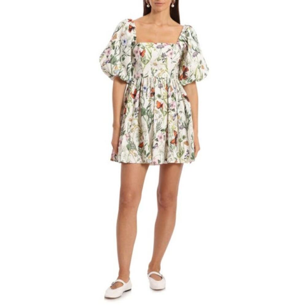 Avec Les Filles Floral Puff Sleeve  Minidress in Butterfly Flower, Large